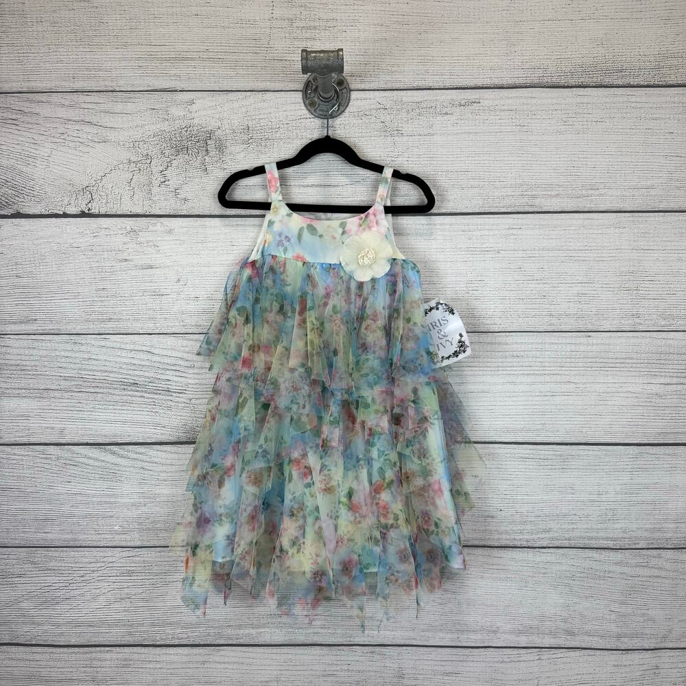 Iris & Ivy Girls Spring Easter Colorful Cascade Floral Tiered Party Dress Size 6